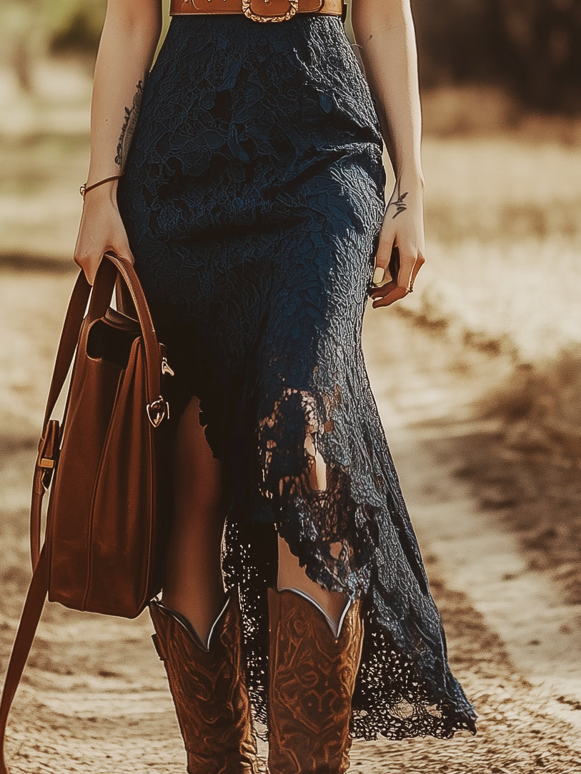 Vayla | Vintage Bohemian Blue Lace Sleeveless Midi Dress