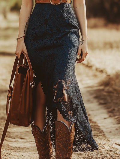 Vayla | Vintage Bohemian Blue Lace Sleeveless Midi Dress