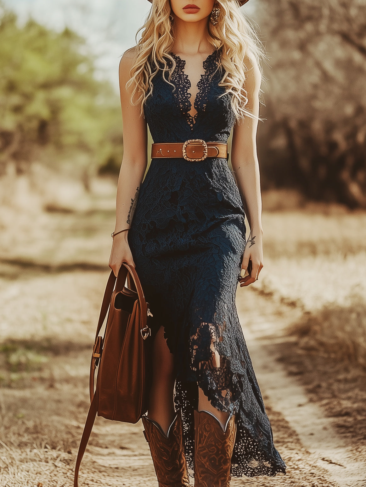 Vayla | Vintage Bohemian Blue Lace Sleeveless Midi Dress