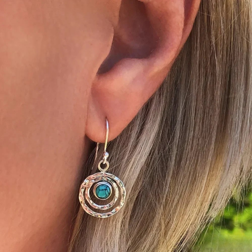 Vayla | Boho Saturn Earrings with Turquoise Stone in Silver & Gold