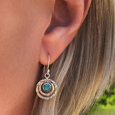 Vayla | Boho Saturn Earrings with Turquoise Stone in Silver & Gold