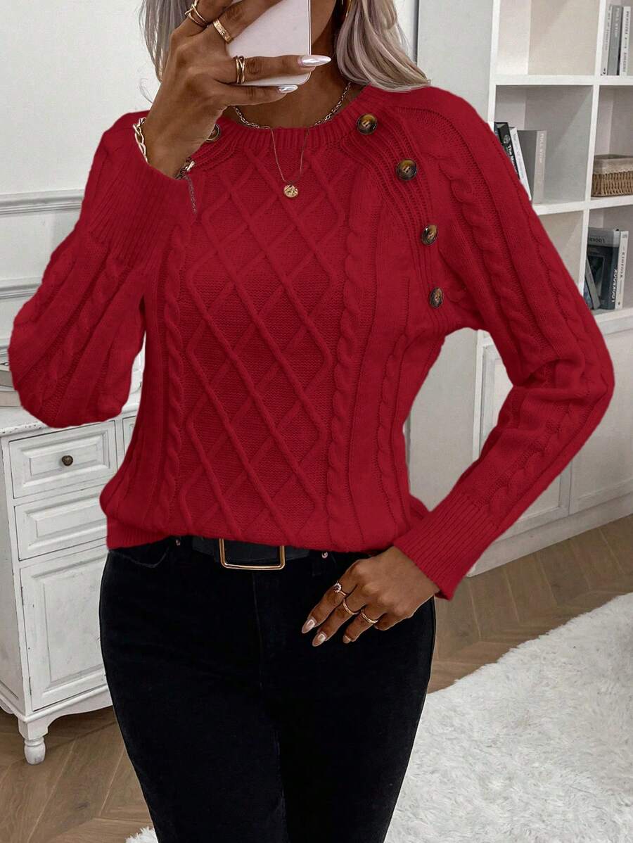 Vayla | Button-Detail Cable Knit Jumper