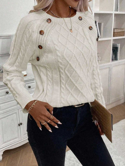 Vayla | Button-Detail Cable Knit Jumper