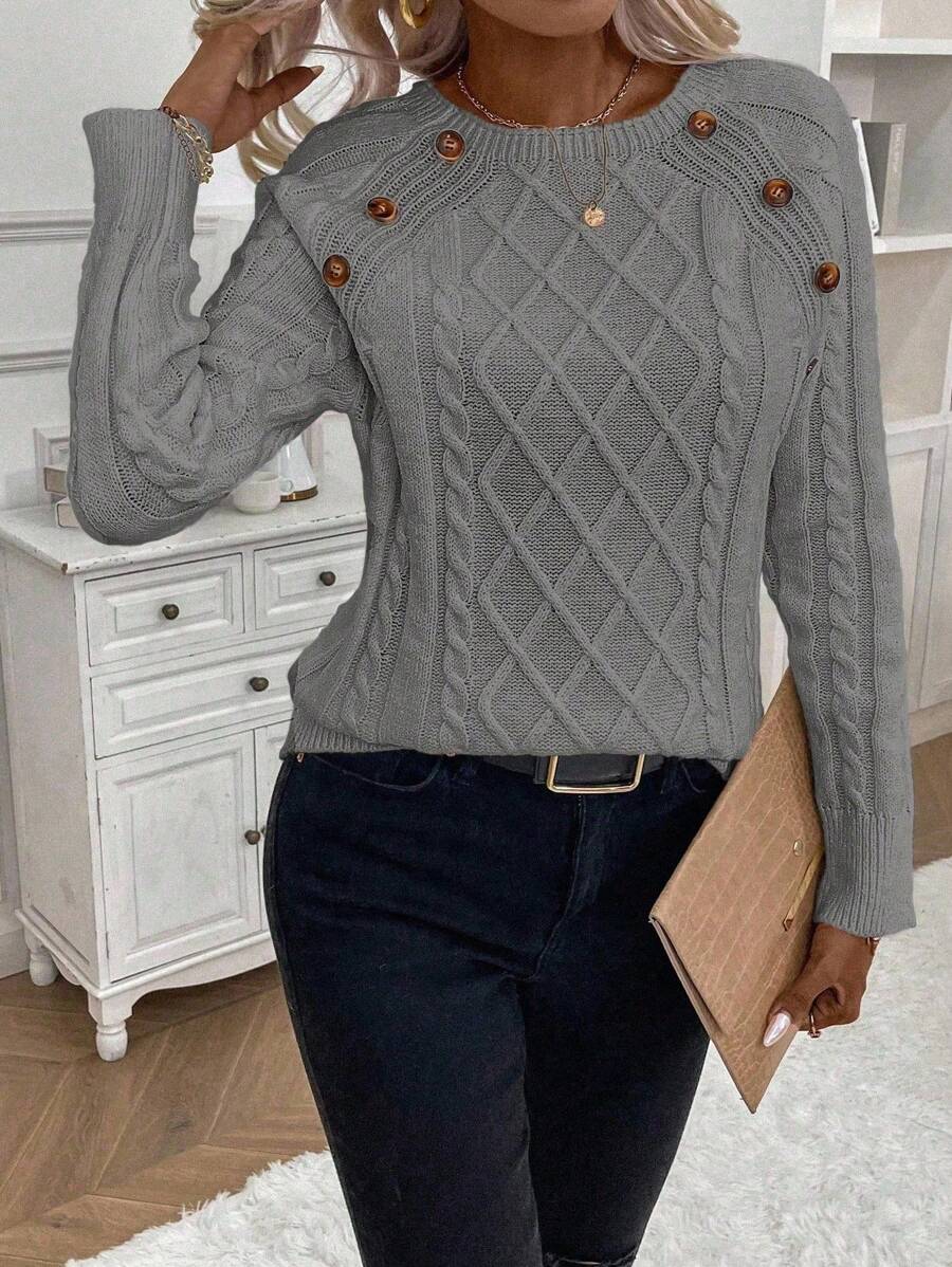 Vayla | Button-Detail Cable Knit Jumper