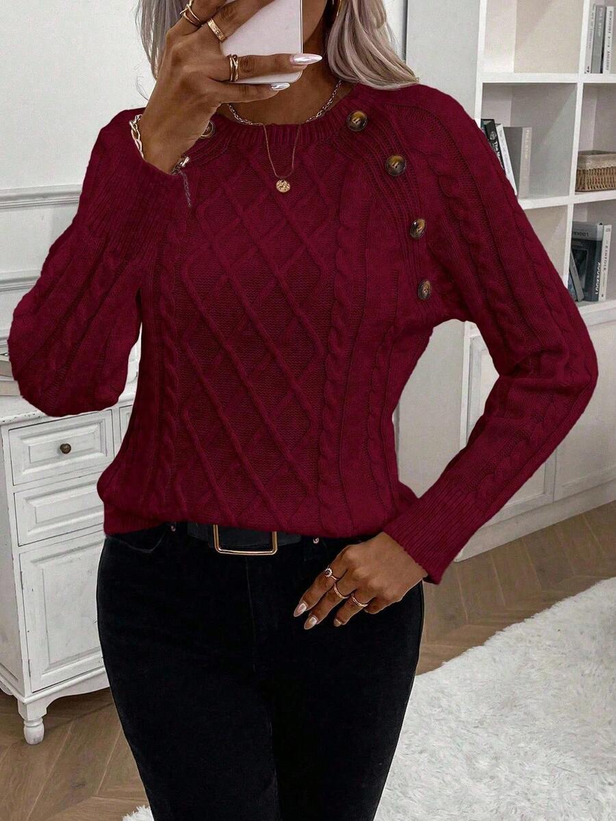 Vayla | Button-Detail Cable Knit Jumper