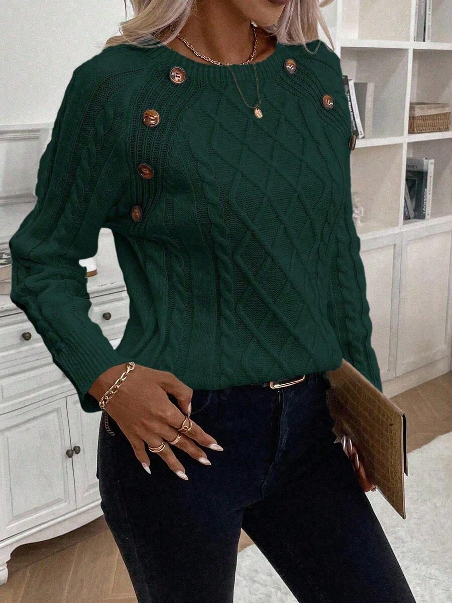 Vayla | Button-Detail Cable Knit Jumper