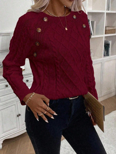 Vayla | Button-Detail Cable Knit Jumper