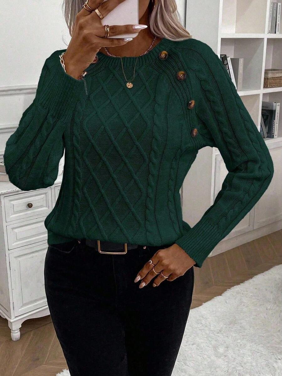 Vayla | Button-Detail Cable Knit Jumper