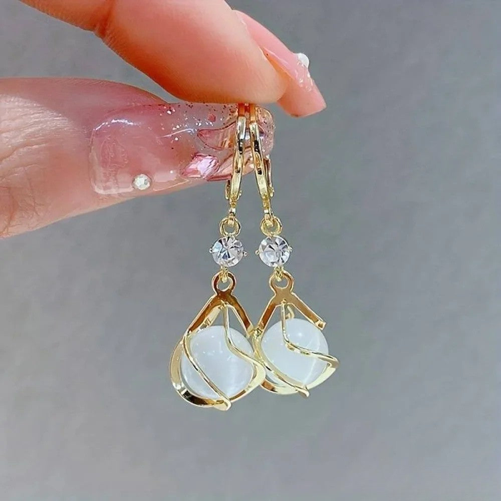 Vayla | Antique White Opal Gold Drop Earrings