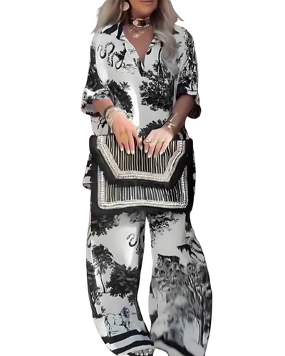 Jennifer | Printed Top with V-Neck + Long Pants