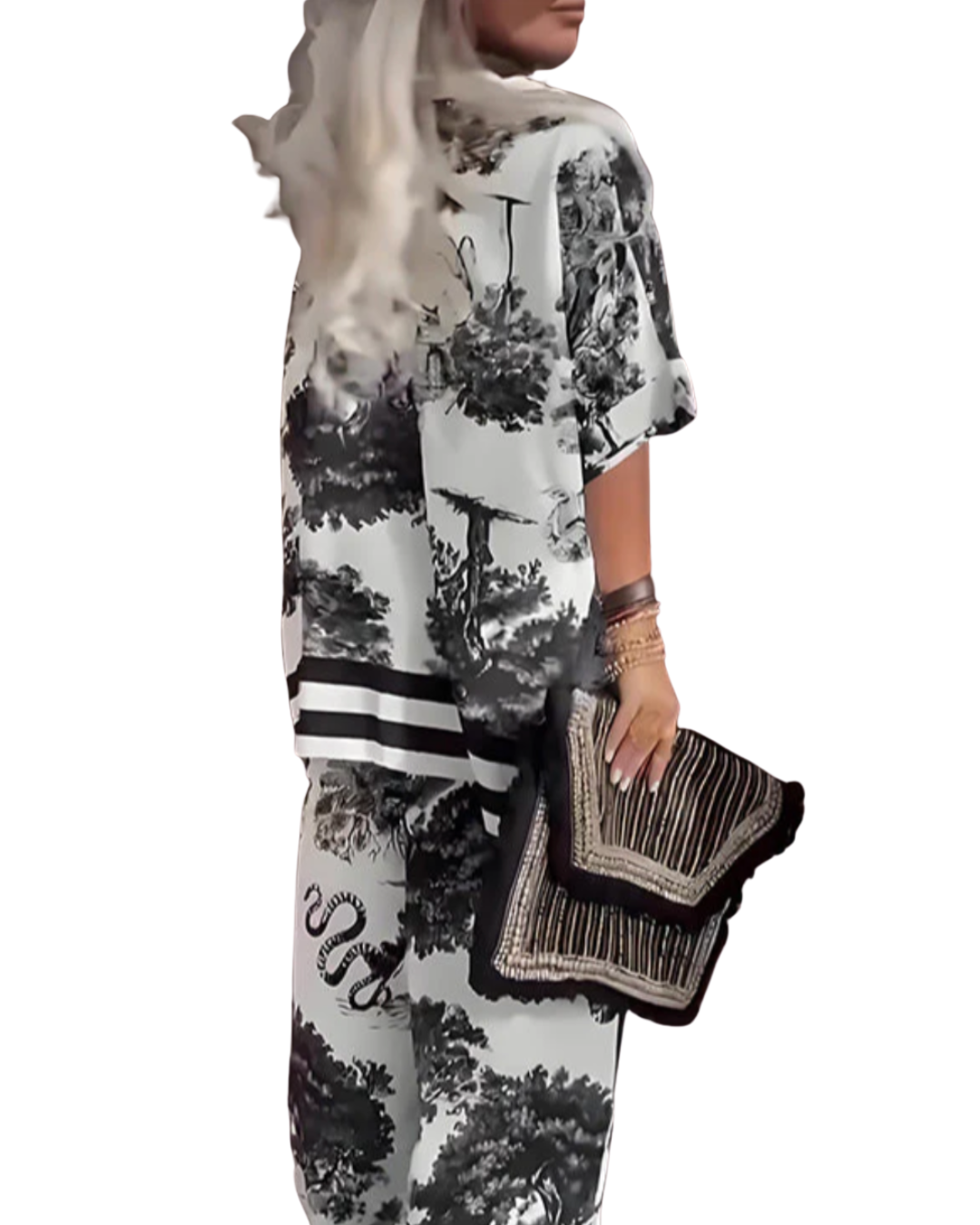 Jennifer | Printed Top with V-Neck + Long Pants