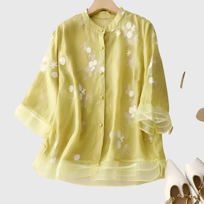 Vayla | Elegant Top with Embroidered Flowers