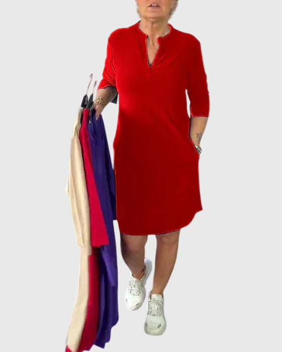 Vayla | Solid V-Neck Dress