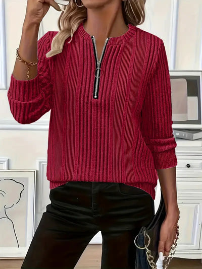 Vayla | Ladies' Zip-Up Rib-Knit Jumper