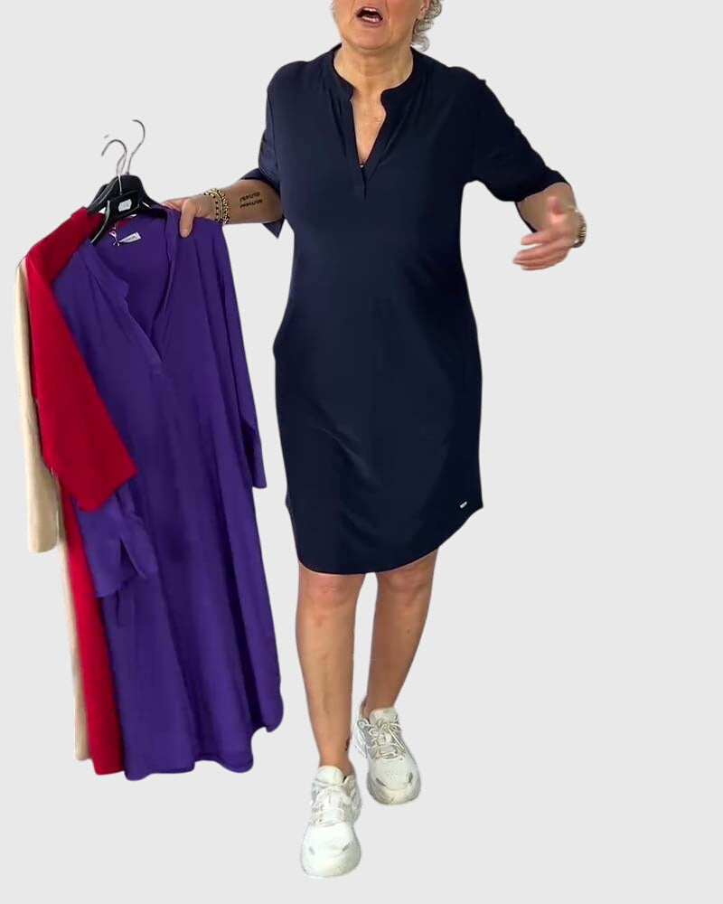 Vayla | Solid V-Neck Dress