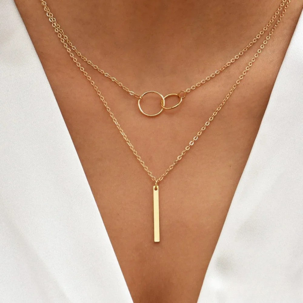 Vayla | Retro Gold Double Circle Pendant Necklace