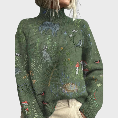 Vayla | Cozy Knitted Sweater with Forest-Inspired Print