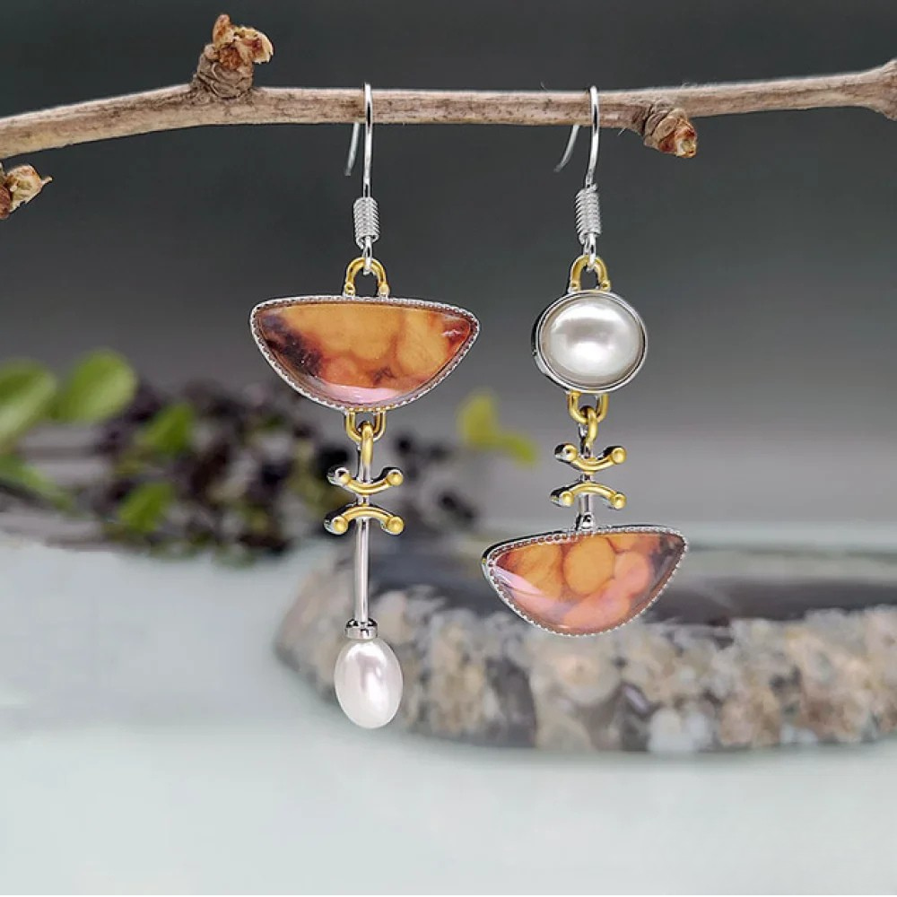 Vayla | Retro Natural Orange Stone Earrings