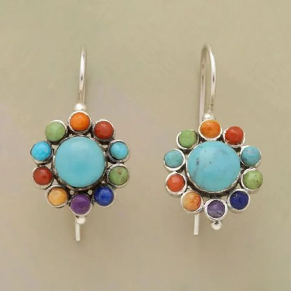Vayla Multicoloured Round Earrings in Turquoise |