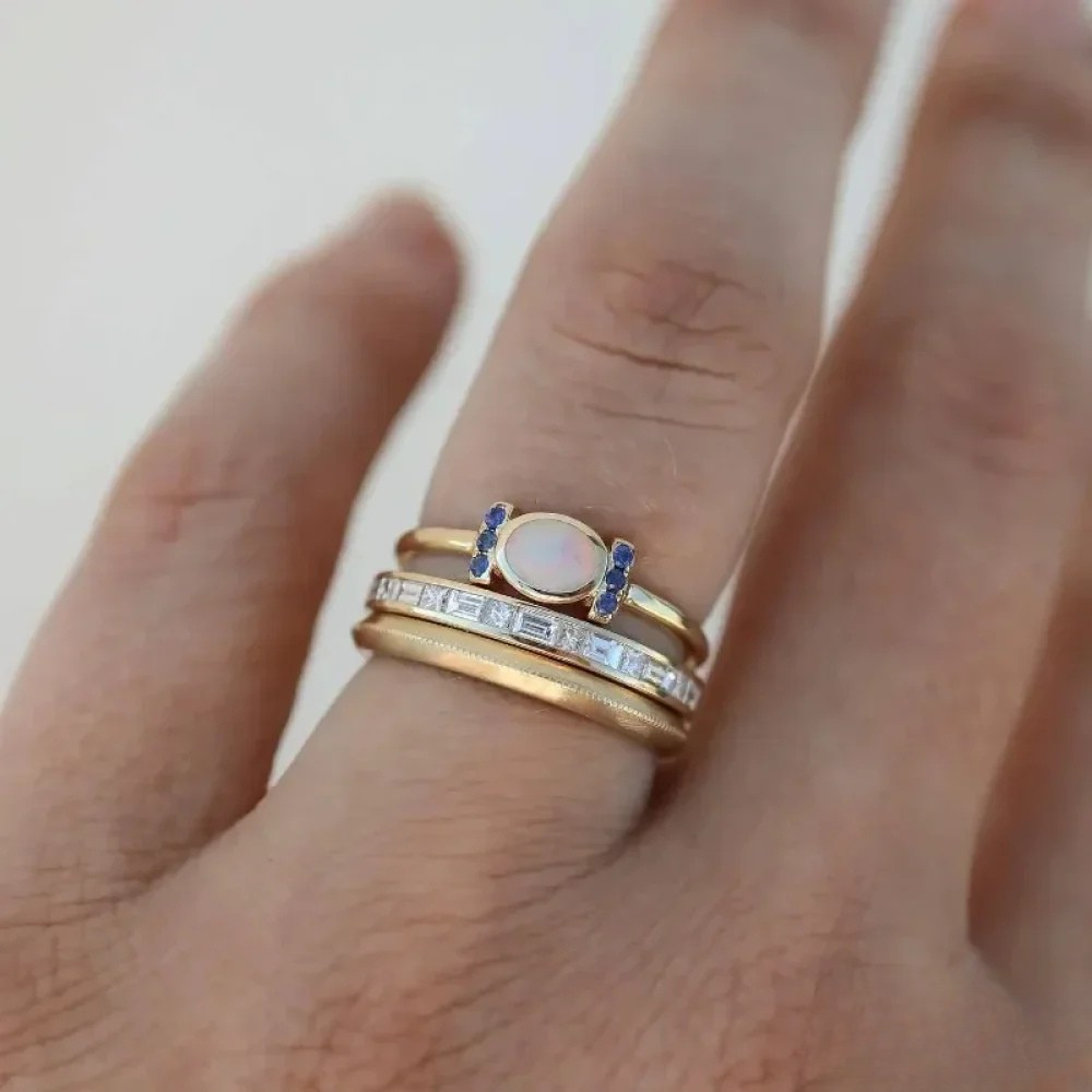 Vayla | Vintage Gold Opal Ring Set