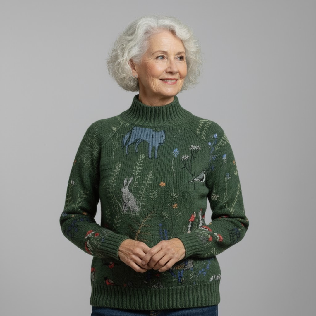 Vayla | Cozy Knitted Sweater with Forest-Inspired Print