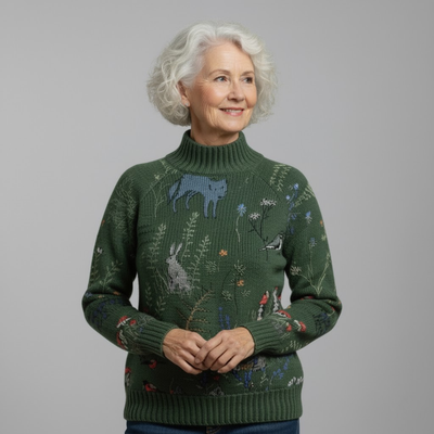 Vayla | Cozy Knitted Sweater with Forest-Inspired Print
