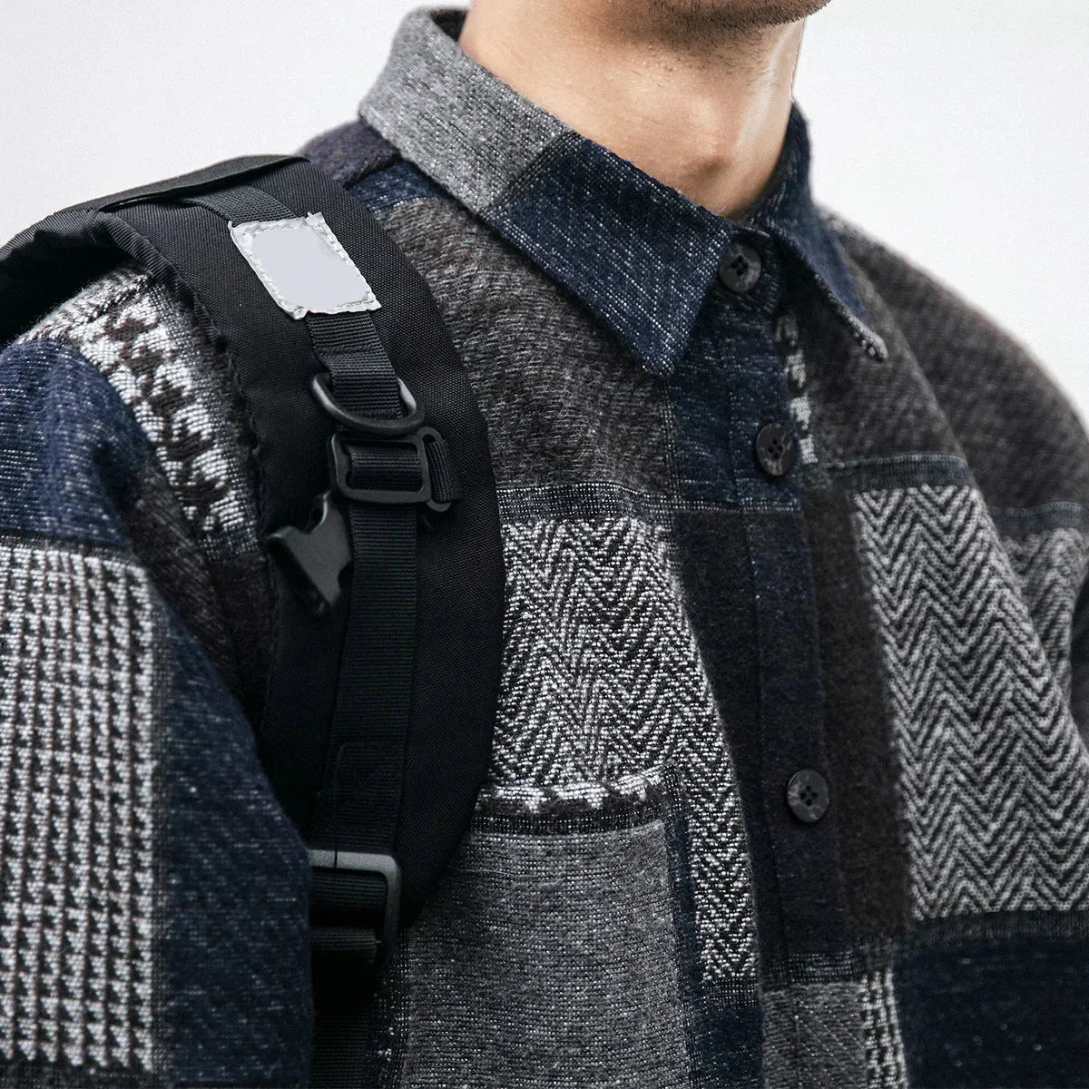 Houndstooth Spliced Patchwork Woolen Plaid Longsleeve