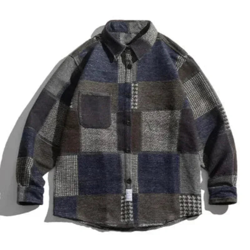 Vayla | Houndstooth Spliced Patchwork Woolen Plaid Longsleeve
