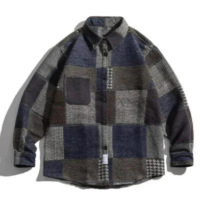 Vayla | Houndstooth Spliced Patchwork Woolen Plaid Longsleeve