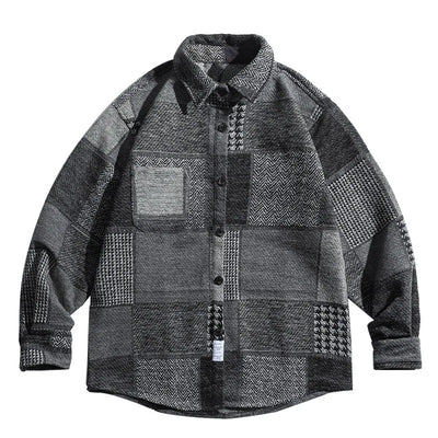 Vayla | Houndstooth Spliced Patchwork Woolen Plaid Longsleeve