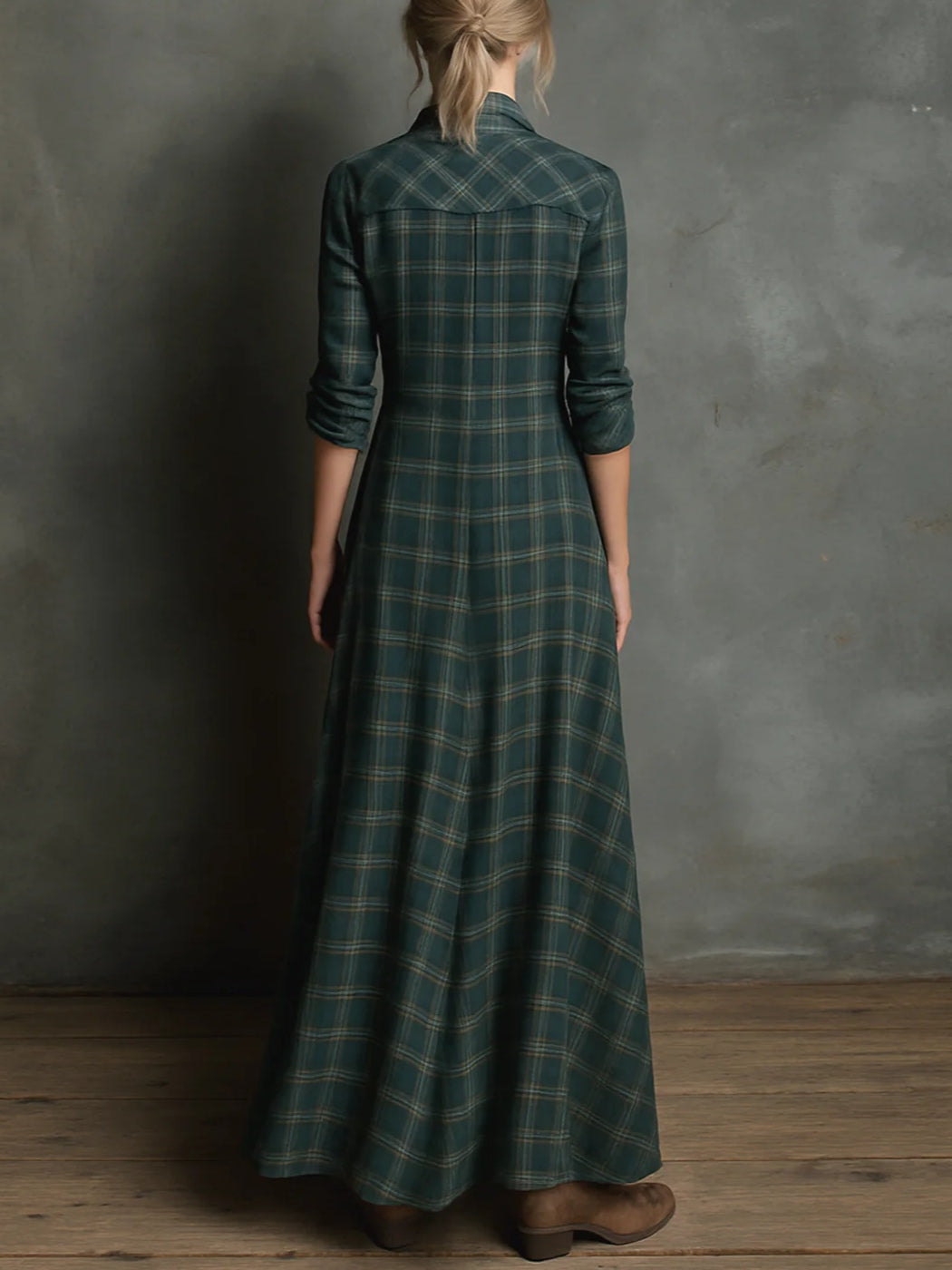 Vayla | Plaid Lapel Single-Breasted Shirt Long Dress