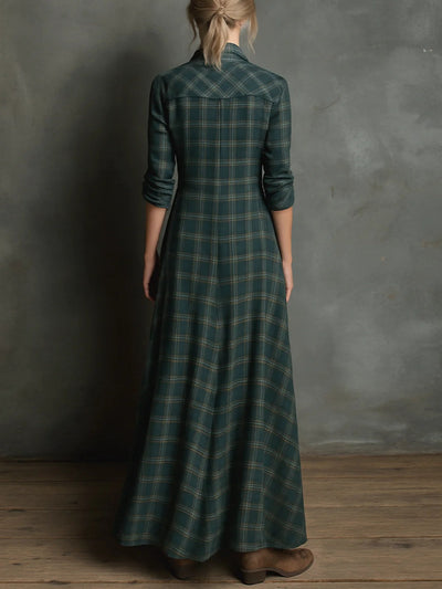 Vayla | Plaid Lapel Single-Breasted Shirt Long Dress