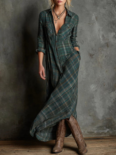 Vayla | Plaid Lapel Single-Breasted Shirt Long Dress