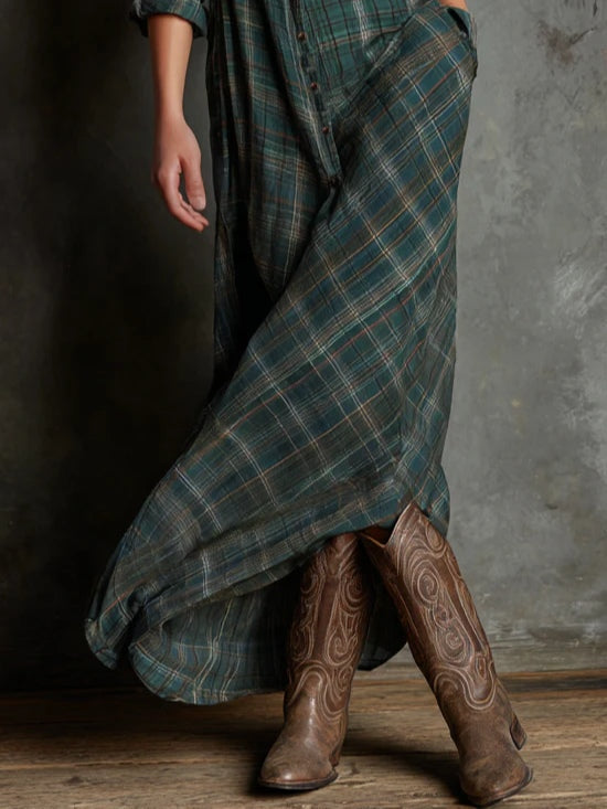 Vayla | Plaid Lapel Single-Breasted Shirt Long Dress