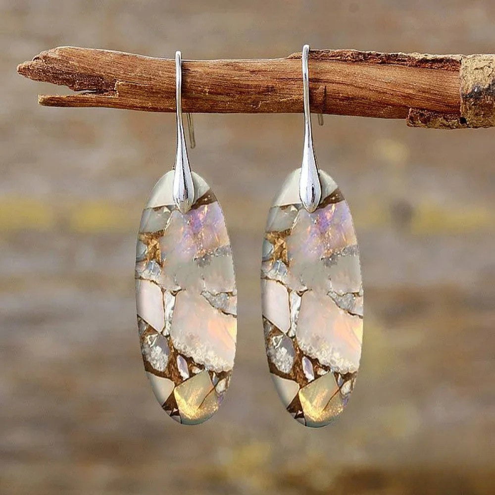 Vayla | Vintage Oval Stone Earrings Crafted from Natural Materials