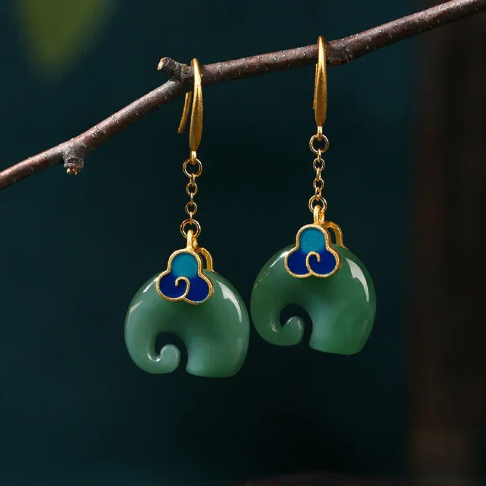 Vayla Retro Green Elephant Earrings |