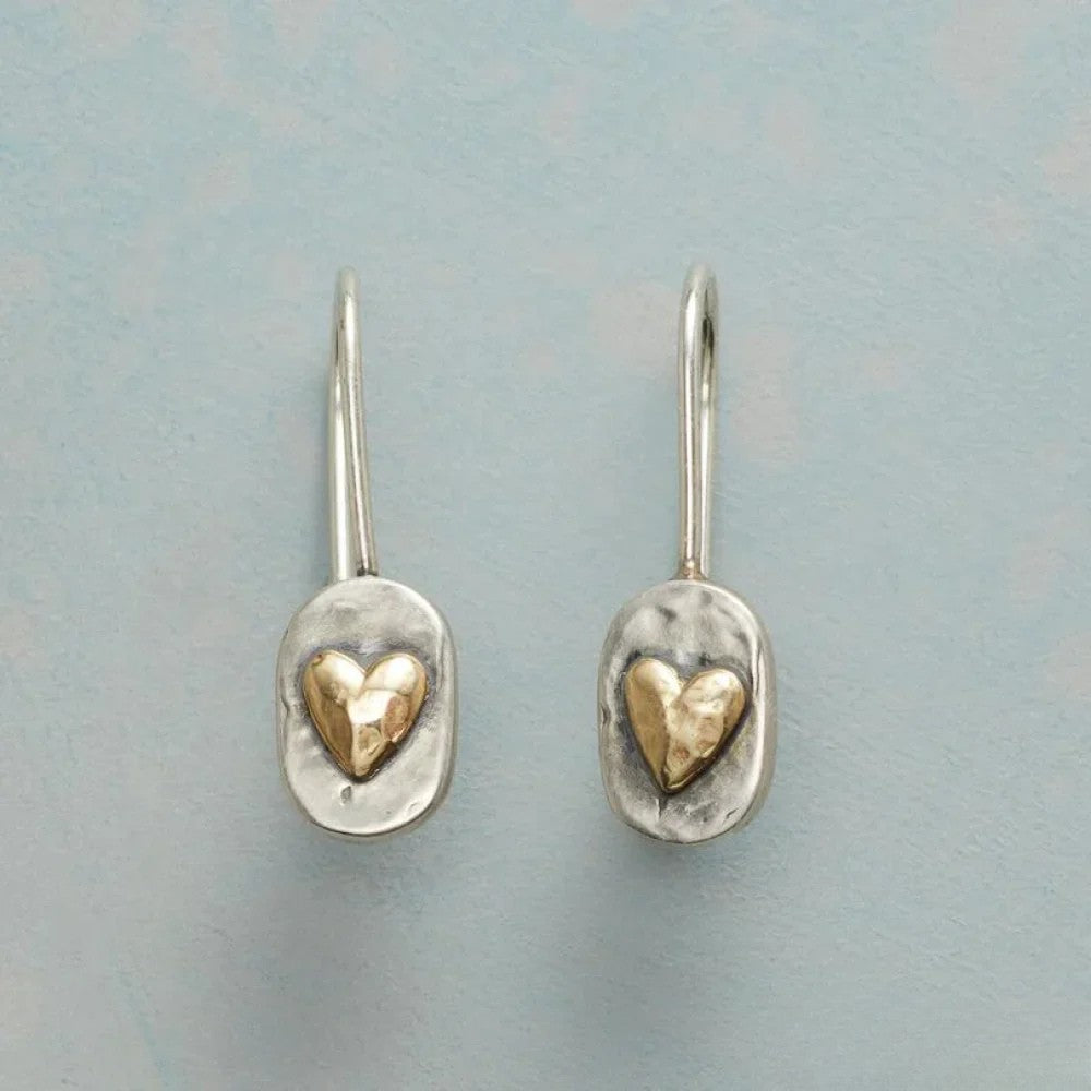 Vayla | Vintage Silver Earrings with Golden Heart