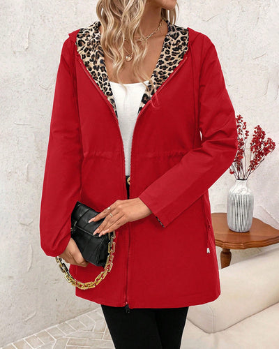 Vayla | Reversible Coat with Hood and Leopard Print