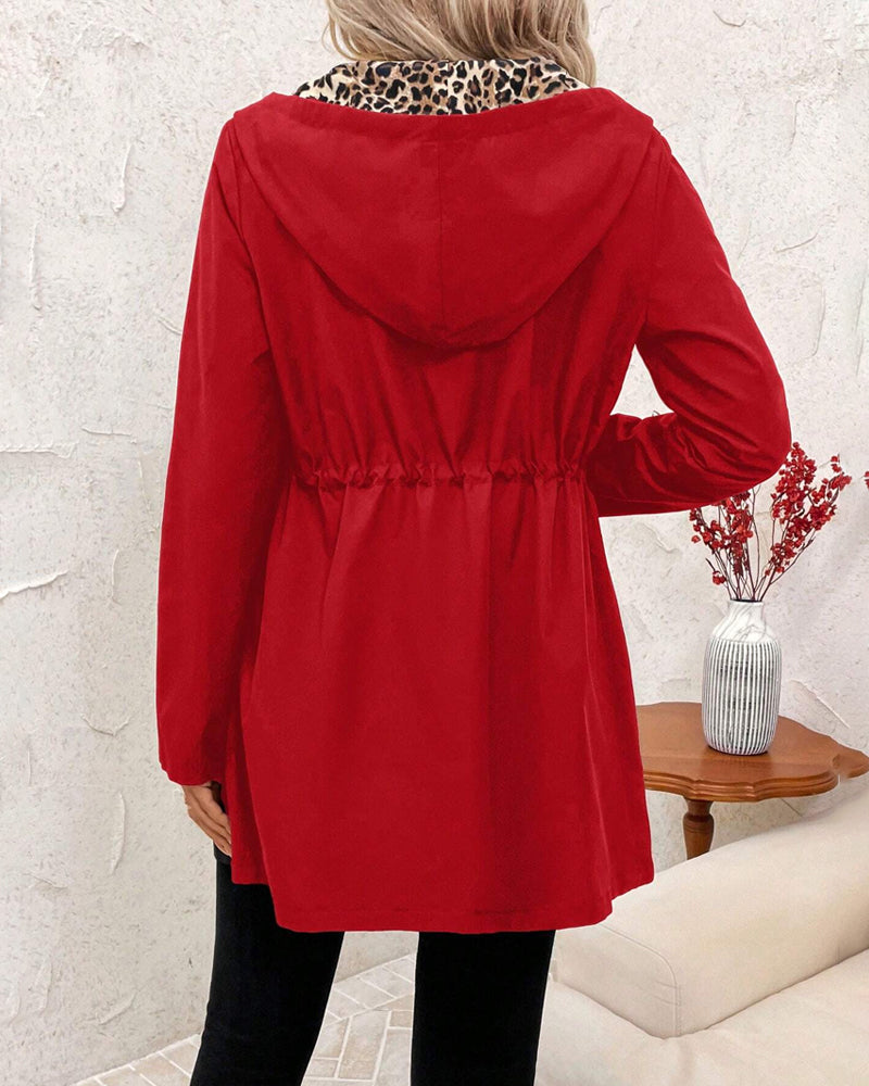 Vayla | Reversible Coat with Hood and Leopard Print