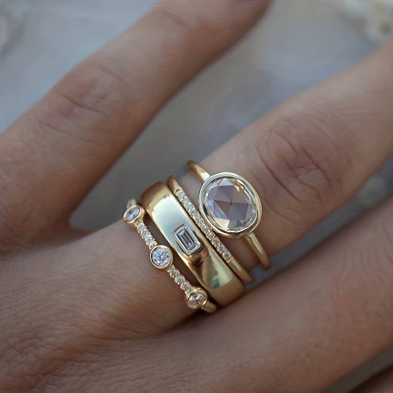 Vayla | Vintage Gold & Zirconia Ring Set