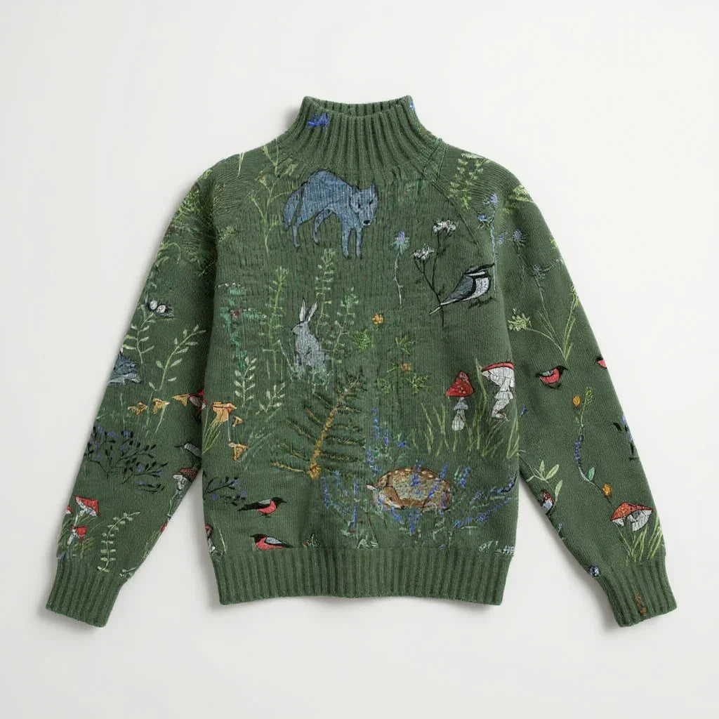 Vayla | Cozy Knitted Sweater with Forest-Inspired Print