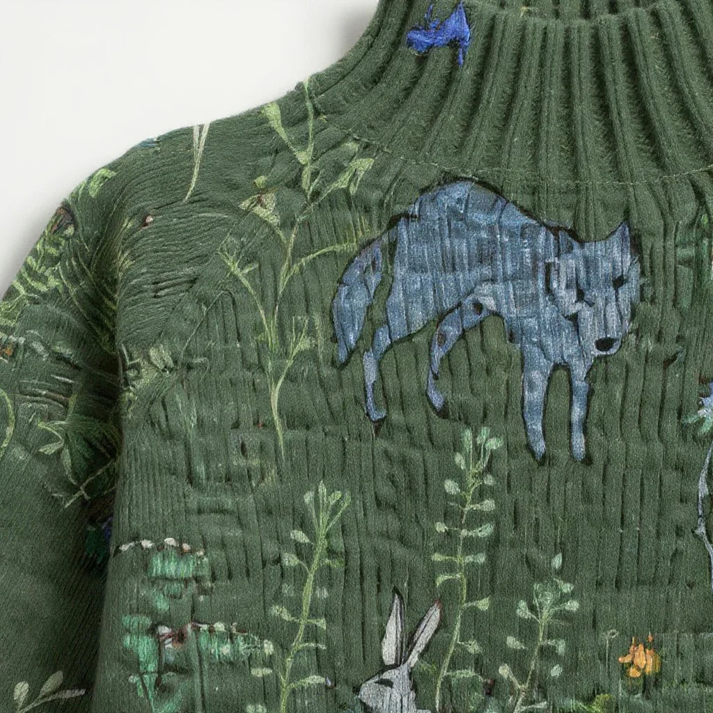 Vayla | Cozy Knitted Sweater with Forest-Inspired Print