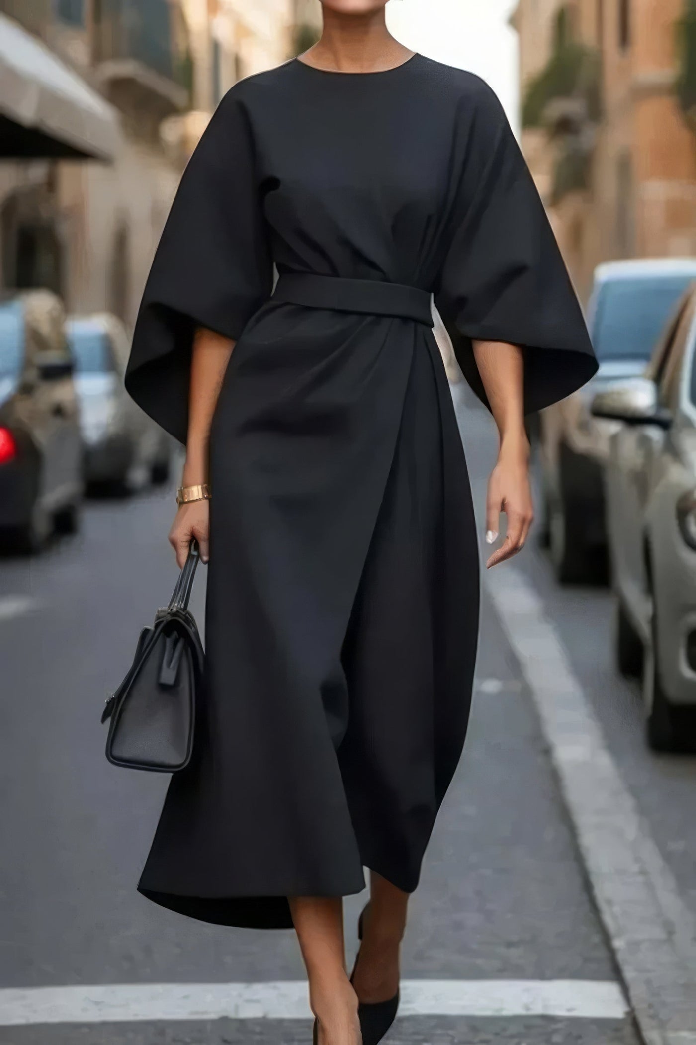 Vayla | Elegant Dress with Lantern Sleeves and Belt